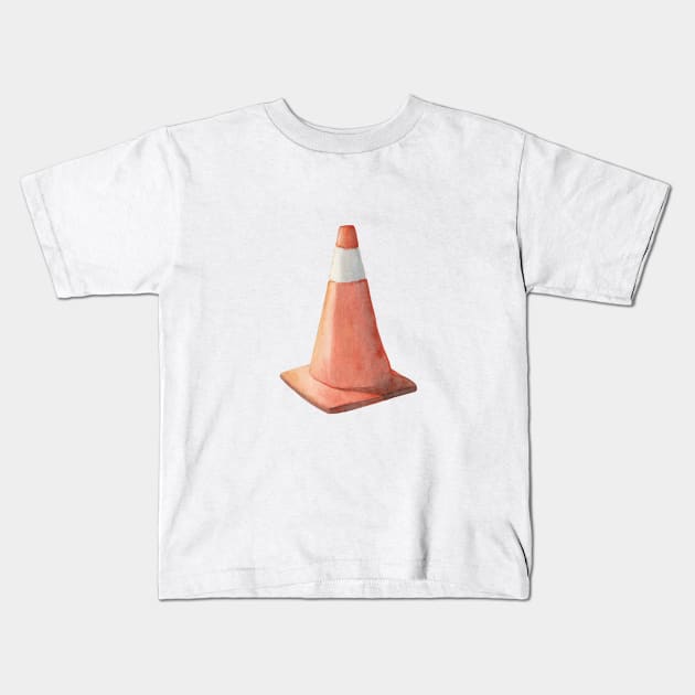 Watercolor Traffic Cone Caution Sign Kids T-Shirt by SRSigs